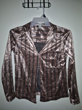 Forever 21 Striped Button-Up - Rose Brown, Black & White